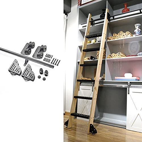 Kit de porte coulissante de grange de 1 à 6,1 m avec roulettes au sol, pour maison/intérieur/loft, noir, 300 cm, rail d'escalier roulant en tube rond en acier