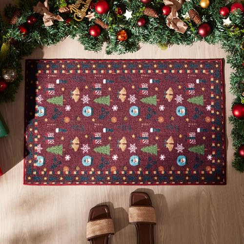 Sonive Christmas Door Mat, Non-Slip 50 x 80 cm Decorations | Dirt Trapper Door Mat for Back & Front Door, Carpet Rug Machine Washable Entrance Rug Doormat