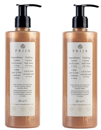 Prija Vitalisierender cremiger Badeschaum, perlmuttartige Textur für strahlenden Glanz, reinigt sanft und spendet der Haut Feuchtigkeit mit Ginseng-Extrakt, 2 x 380 ml