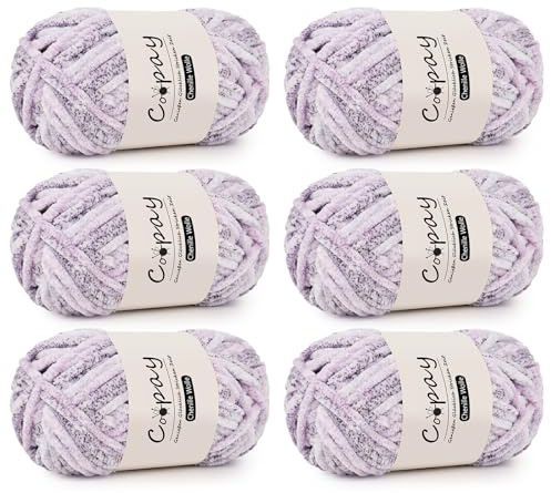 Coopay Chenille Wolle zum Häkeln, 6x100g Weiche Samtig Chenillegarn, Flauschige Dicke Wolle zum Stricken, Warme Plüschwolle Häkelgarn für Decken, Schals, Mützen - Brillante Rose