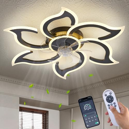 LiuShine 86cm Modern LED Ceiling Fan Light with Remote, 6 Speeds, Timer, Ultra-Quiet, Flower Design, Dimmable Flush Mount for Bedroom/Living Room