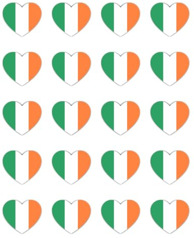 Aufkleber: 25 mm, 20 Stück - 20er-Set Herz-Sticker Flagge Irland Vinyl Aufkleber Mini 25 mm 2,5 cm