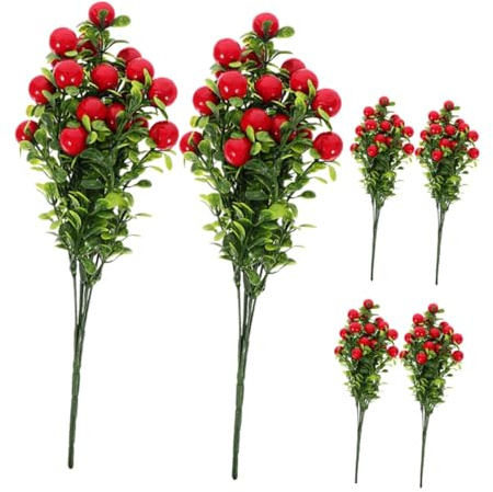 GARIOUANS 6pezzi Rametti di Ciliegio Rosso Finto Artificiali Bacche di Canina Decorazioni da Tavolo Frutti Rosssi Bouquet di Bacche Invernali Finto Frutti Rosssi da Tavolo