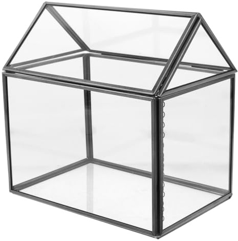 GOOHOCHY Handgefertigtes Glas Terrarium mit Deckel Geometrisches Kleiner Gewächshaus für Drinnen Hausförmiges Pflanzgefäß aus Transparentem Glas Dekoratives Pflanzmittelstück für