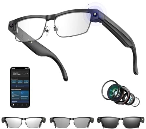 AI Smart Camera Brille, AI Glasses with 8MP Anti-Shake Photochromic Lenses HD 4K Video, Foto, BT-Anrufe, Simultanübersetzung, AI Objektidentifizierung, für Outdoor Radtouren Wandern Reisen