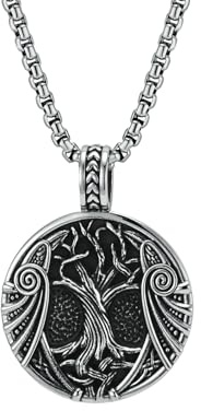 HUANGBONIG Pendentif arbre de vie en acier titane pour homme - Ornements culturels