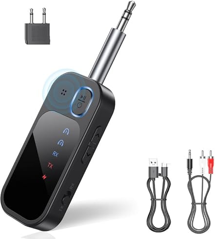 2 in 1 Trasmettitore Ricevitore Bluetooth 5.4, Adattatore Audio Senza Fili,Trasmettitore Bluetooth per TV, Aereo, Auto, Impianto Stereo, Jack da 3.5 mm
