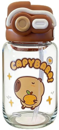 Spiritzohic 580ml Cute Capybara Water Bottle with Silicone Straw & Carry Strap, Leakproof Heat Resistant Reusable Drinking Flask, Portable Cup for School, Office, Sports & Outdoor Activities