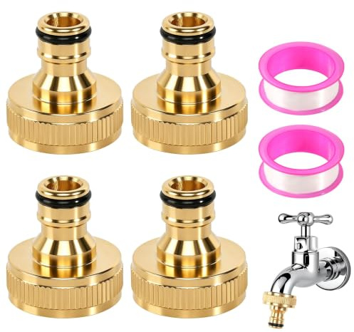 HURODZ Messing Hahnverbinder 1 Zoll Innengewinde, 4 Stück Schlauchanschlüsse Schlauchverbinder für Garten Adapter Wasserhahn Schnellkupplung Gartenschlauch Anschluss