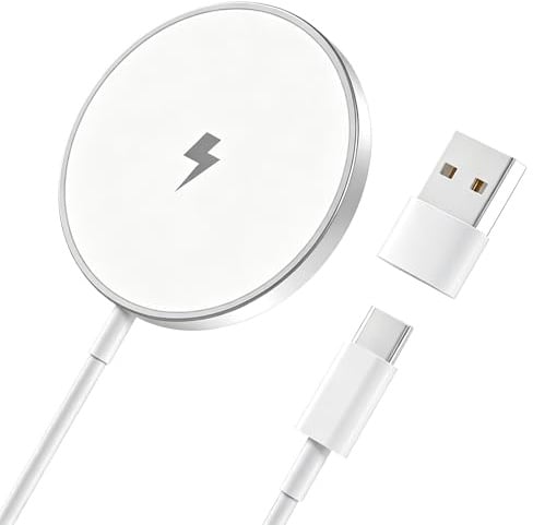 15W Magnetic Wireless Charger for iPhone 17 Pro Max/17 Pro/Air/17/16/15/14/13/12 Series/AirPods 4 3, iPhone Wireless Charger iPhone Charging Pad with USB A&C Dual Ports, (White, No Adapter)