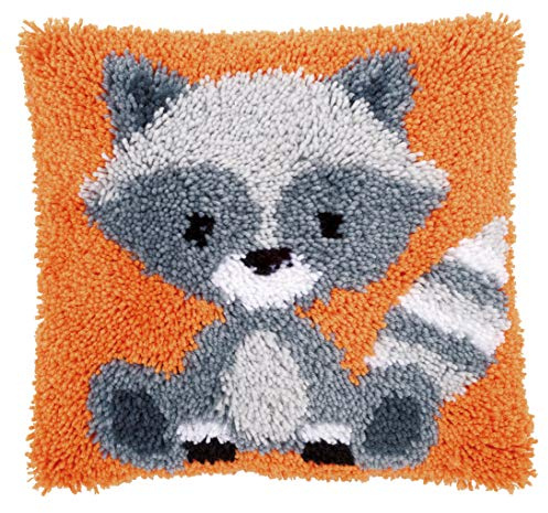 Vervaco PN-0158088 Knüpfkissen Waschbär Knüpfpackung zum Selbstknüpfen eines Kissens, Stramin, Weiß, 40 x 0, 30 cm