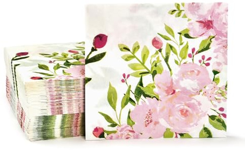150 Pack Floral Luncheon Napkins, Pink Paper Serviettes Disposable for Bridal Shower, Birthday, Afternoon Tea Party, 33 x 33 cm