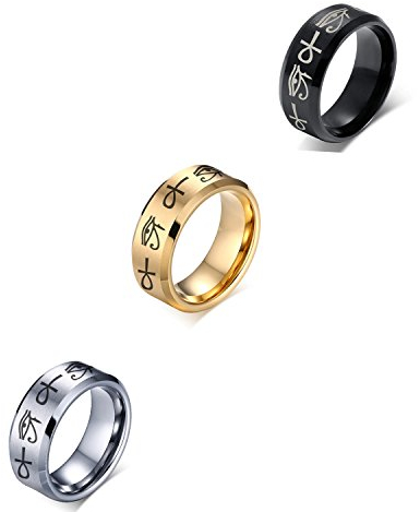 Vnox Ehering aus Edelstahl, ägyptisches Auge des Horus, Ankh-Kreuz, Verlobungsring, Ehering für Männer und Frauen, Größe 5–13, Edelstahl, Kein Edelstein
