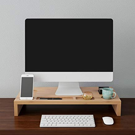 Monitor Stand – Wooden Eco-Friendly Bamboo Office Accessories and Desk Organizer Laptop Riser or PC Computer Shelf for Home or Office by Lavish Home