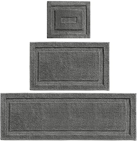 mDesign rutschfester Badteppich – Mikrofaser Badläufer für Bad oder Küche – schnelltrocknender Duschvorleger – 3er-Set – dunkelgrau