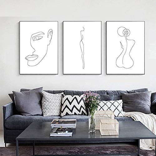Strichzeichnung Frau Körper Gesicht Abstrakt Poster Schwarz Weiß Nordic Minimalismus Wand Kunstdruck Leinwand Gemälde Dekoratives Bild Kein Rahmen 40 * 60cm*3