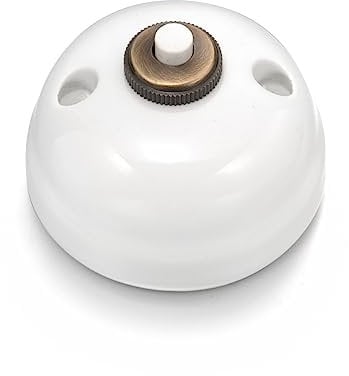 Fontini Pulsador de botón vintage para pared - Timbre estilo retro para hogar, hotel, casa rural u oficina - Porcelana blanca con botón blanco - Pulsador botón