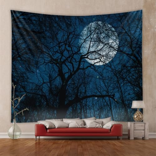 Lsimeru Dunkel Wandteppich Wald Nachthimmel 150x200 Natur Landschaft Wandbehang Psychedelic Sterne Moon Wandtuch Tapestry Wandkunst Wohnzimmer Schlafzimmer Deko