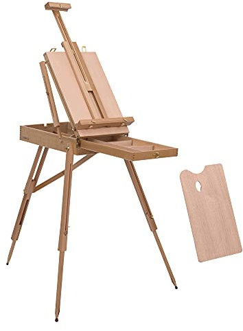 HOMCOM Chevalet d'artiste sur pieds pliable mallette de peinture chevalet avec rangement hauteur réglable bois de hêtre clair