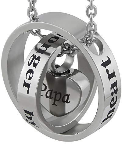 Hanessa Halskette Ringe Herz mit Inschrift Forever in My Heart no Longer by My Side Mama/Papa Andenken an Mutter/Vater Kette in Silber aus Edelstahl