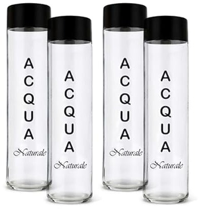 BrandPrint - Set di 4 Bottiglie in Vetro Cilindro da 750 ml con Tappo a Vite | Serigrafate Acqua Naturale | Bottiglie per Acqua e Bibite | Eleganti e Riutilizzabili