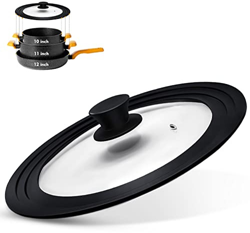 Ydeapi Universal Lid for Pots, Pans and Skillets, Pot Lid With Heat Resistant Silicone Rim and Tempered Glass,Fits 10, 11, 12 Diameter Pots and Pans