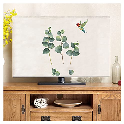 NAKAN TV Cover Dust-proof Green Leaves Pattern 19'' - 65'' Universal TV Screen Protector for Standard Mounts Stands, Soft Cotton Linen Material(Size:32in,Color:4)
