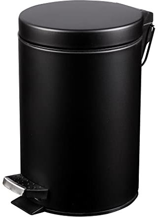Metlex Abfalleimer, Kosmetikeimer mit Deckel 12 Liter, Ø 20 x H39 cm, Metall Mülleimer, mit herausnehmbarem Innenbehälter für Abfälle, Trittmechanik, für den Innenbereich. Schwarz.