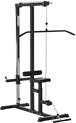 HOMCOM Stazione Fitness Pull Down, Power Tower Multifunzione per Palestra in Casa con Panca Regolabile a 3 Livelli, in Acciaio per Home Gym Casa, 107x120x190cm, Nero