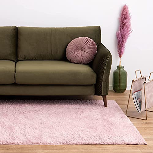 KARAT Hochflor Teppich Wohnzimmer Schlafzimmer - Modernes Design - Wohnteppich Eden - Inklusive farblich passender Umkettelung (120 x 170 cm, Rosa)