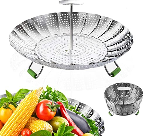 Steamer Basket, Veggie Steamer Basket for Cooking Stainless Steel Folding Vegetable Steamer Insert with Extending Removable Center Handle Expandable to Fit Various Size Pot(5.5 to 9)