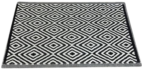 CB Home & Style Outdoor Teppich Raute Indoor Camping Terasse Balkon (90 x 150 cm, Schwarz)