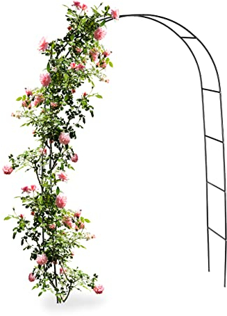 Relaxdays Arco per Rampicanti da Giardino, Sostegno in Ferro per Rose, HxLxP: 240x140x38,5 cm, Supporto per Piante, Nero, Acciaio