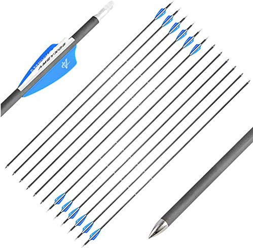 SHARROW Bogenschießen Carbonpfeile 31 Zoll Bogenpfeile Jagd Carbon Pfeile für Bogen Spine 500/600/900 Pfeile aus Carbon Jagdpfeile Zielpfeile für Recurvebogen (Spine 500, 6 Stück)