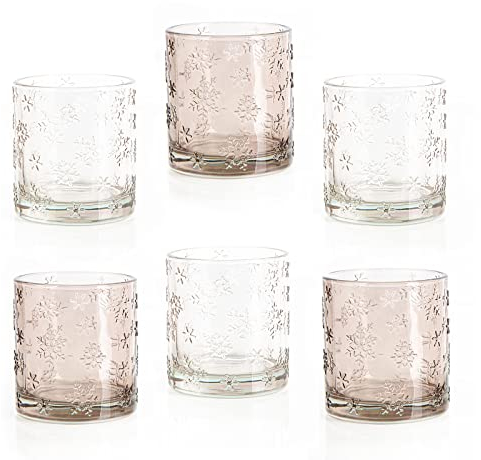 Logbuch-Verlag 6 Teelichtgläser Weihnachten rosa weiß für Teelichter Glas Winter Schneeflocken Tischdeko 8 cm Geschenk
