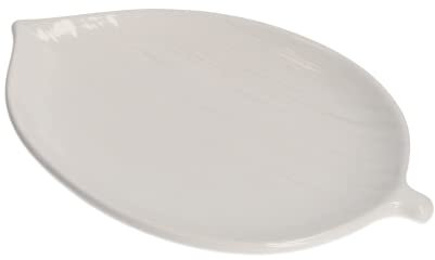 KEYHOMESTORE - Set of 2 Ceramic Leaf Shaped Plates, White Color, Polished Finish, Length 34 cm, Ideal as an accessory for the table, for starters, first and second courses.