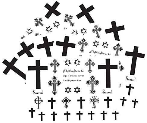 Nirbffo Schwarz Kreuz Temporäre Tattoos Wasserdichte Tätowierung Männer und Frauen kleine Kreuz Tattoos Aufkleber 5 Blätter 10x17CM