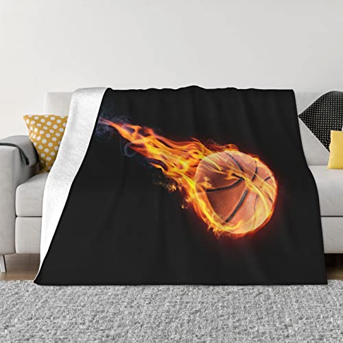 Basketball On Fire Ultraweiche Micro-Fleece-Decke für Bett, Couch, Wohnzimmer, warme Decke, mehrere Größen