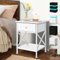 ELFORDSON White Bedside Table, Wooden Side Table Nightstands with Metal Frame for Bedroom, End Tables Side Cabinets with 1 Storage Drawer and Open Shelf for Living Room