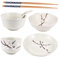 KICHOUSE Japanese Style Ceramic Tableware Set for Single Use, 6 Pcs Includes Bowl, Plate, Cup, Spoon, Chopsticks, Light Grey, Microwave Dishwasher Safe
