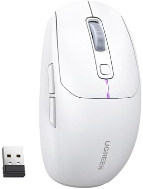 UGREEN Bluetooth Mouse Rechargeable RGB Wireless with 5K DPI Sensor, 6 Programmable Buttons, Ultralight, USB Compatible with Laptop Computer Windows 11 MacOS Linux (White)