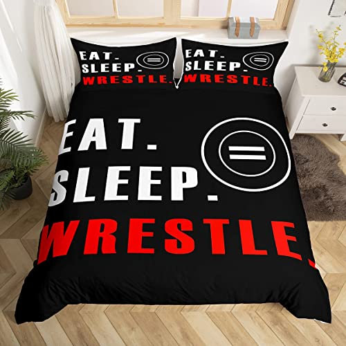 Ringen Bettwäsche Jugend Mann Sport Theme Bettwäsche Set Schwarz, Weiß und Rot Teens Zimmer Dekor Wrestling Bettwäsche Set 200x200cm Modern Ringen Leichtathletik Bettbezug Mit 2 Kissenbezüge