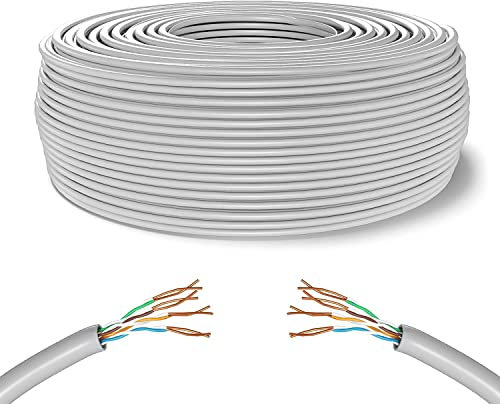 MY SMART SHOP Cable de red CAT6, bobina Cate 6, LAN Ethernet, M, bobina para Internet, enrutador, punto de acceso, repetidor CCA RJ45, Gigabit, 10/100/1000 Mbps (100, blanco, FTP)