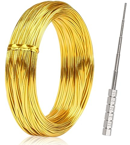 Alambre de Aluminio Dorado, 1 mm x 30 m, 1 Rollo Con Bobina Jig Tool para Manualidades, Joyas, Modelismo, Accesorios y Escultura