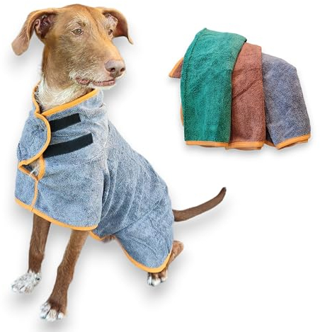 Luminoza Bademantel für Hunde, Hundebademantel aus Mikrofaser für kleine,mittlere und große Hunde - Grau Badetuch Hund Hundehandtuch schnell trocknend, super saugfähig, für Hunde und Katzen