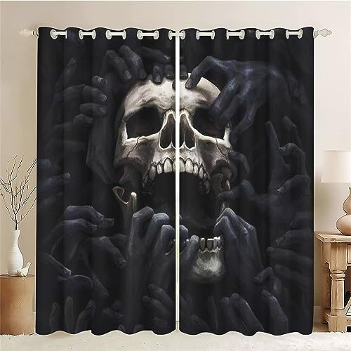 SMchwbc Vorhänge Totenkopf Gardinen Blickdicht mit Ösen Gothic Vorhänge Skull 3D Verdunkelungsvorhäng Totenkopf rosa 2er Set Gardinen für Dekoration (2,150 x 166cm(2X75X166cm))
