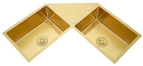 Sxlawesom Fregadero De Cocina Dorado Fregadero Esquinero De Acero Inoxidable De Doble Seno Fregadero Lavavajillas Hecho A Mano, 9 Kits para Que Usted Elija (Color : Kit-G, Tamaño : 860x860x220mm)