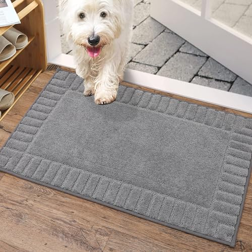 BEQHAUSE Door Mats 50x80cm, Washable Indoor Doormat TPR Non-slip, Dirt Trapper Front Door Mat Inside, Super Absorbent Entrance Rug for Entryway, Pets and Dogs- Light Grey