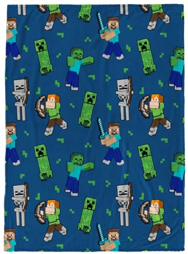 Jay Franco Minecraft Plüsch-Überwurfdecke, Maße: 117,8 x 152,4 cm, superweiche Fleece-Creeper Battle Bettwäsche