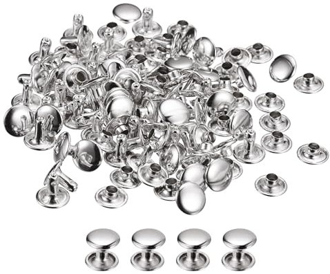 QUARKZMAN 100 Set di Rivetti in Pelle, Rivetti a Doppia Testa 10x8mm in Metallo per Riparazione Fai da Te di Artigianato Pelle Borse Cinture Scarpe, Tono Argento